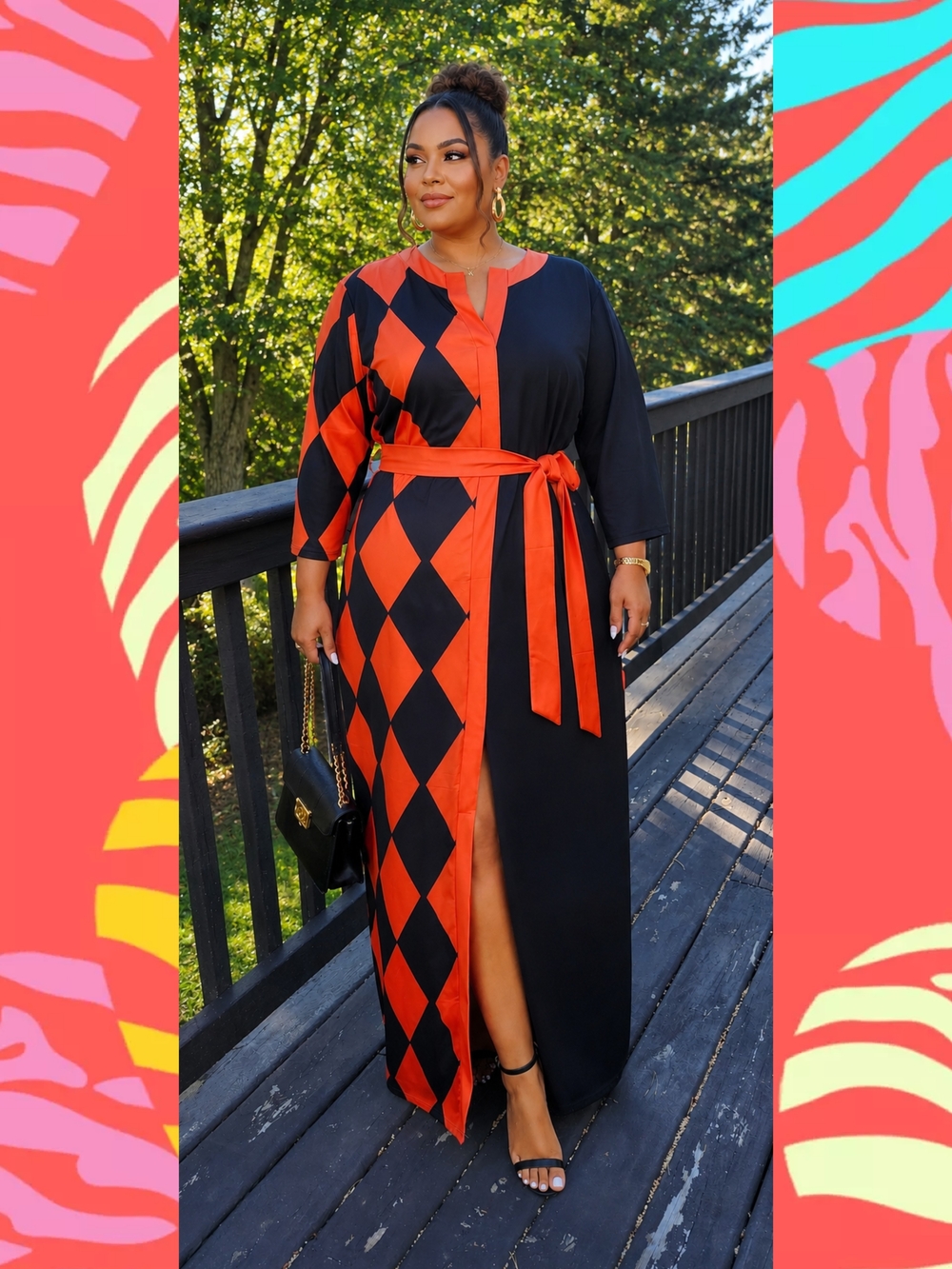 Harlequin diamond colorblock maxi dress Sz 2XL